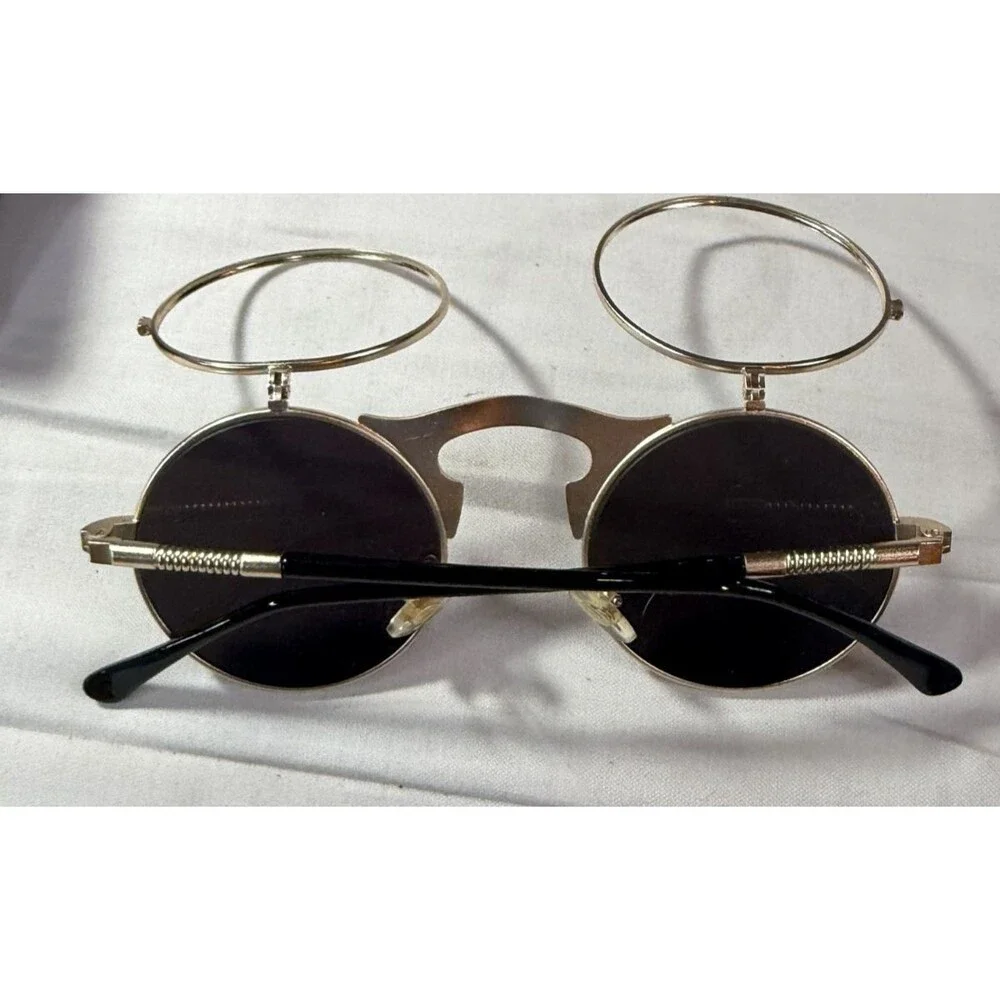 Vintage Round Flip Up Sunglasses Retro John Lennon Style Circle Unisex Glasses